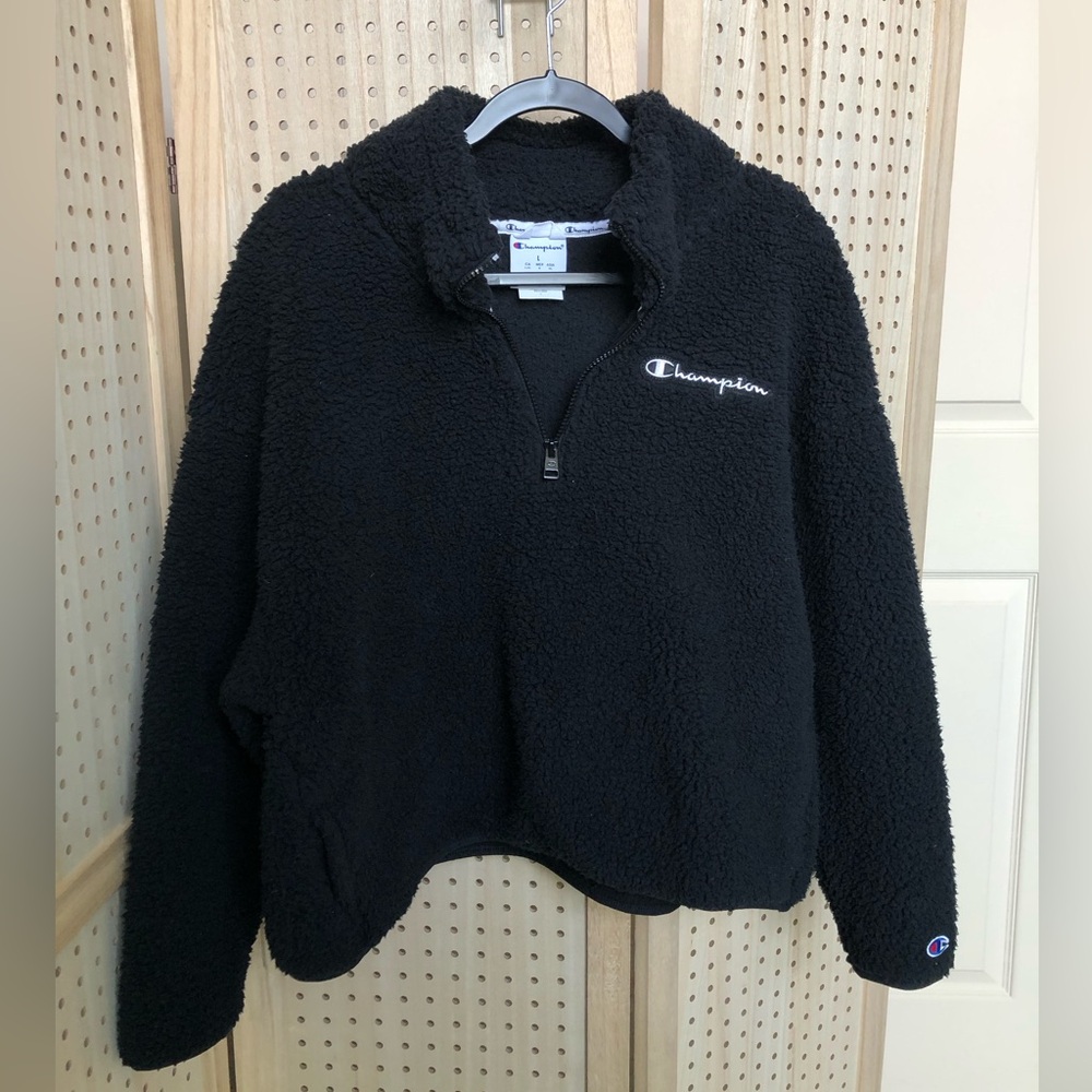 Champion Black Quarter Zip Fleece Sz L